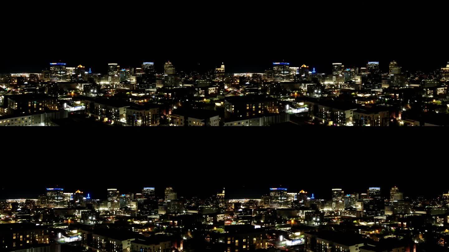 犹他州盐湖城市中心夜间无人机