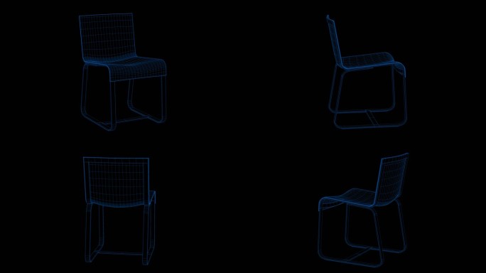 4k蓝色全息科技线框椅子沙发素材带通道