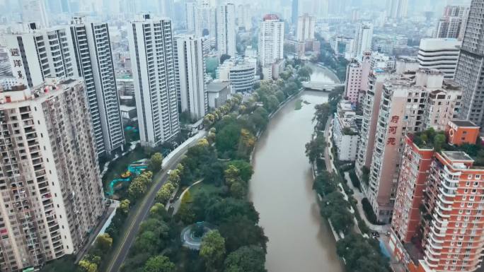 成都阴雨天气航拍 锦江