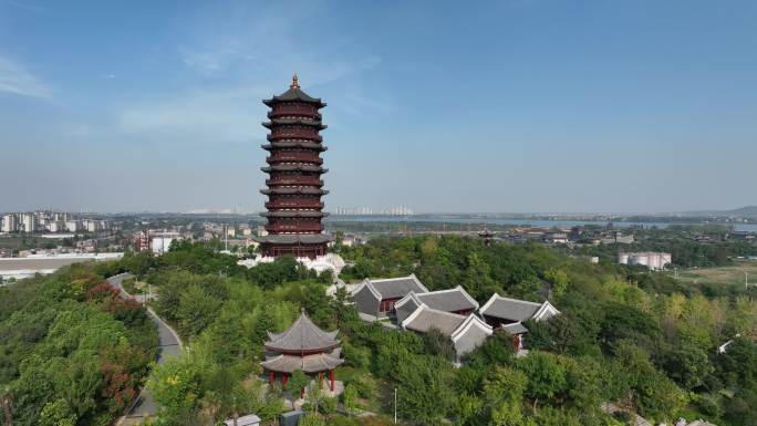 航拍襄阳岘首山岘首亭文笔峰塔景点旅游风光