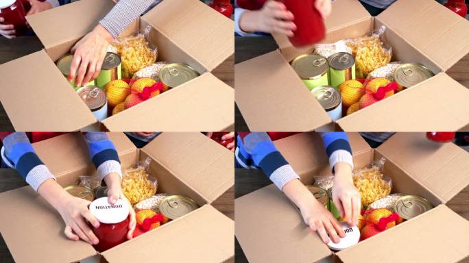 为捐赠准备食物盒存储食物缺粮缺水战争弊端