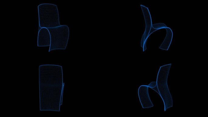 4k蓝色全息科技线框椅子沙发素材带通道