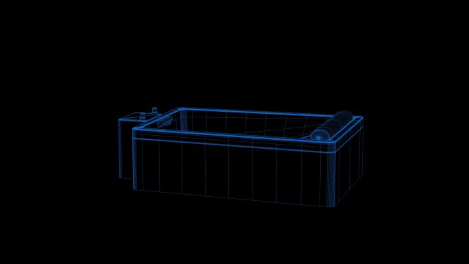 4k蓝色全息科技线框浴室浴缸淋浴带通道