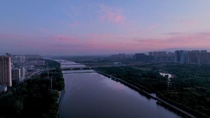 大同御河生态园清晨航拍4K