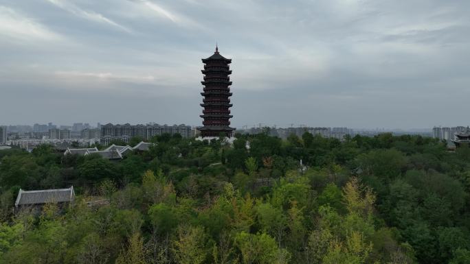 航拍襄阳岘首山岘首亭文笔峰塔景点旅游风光