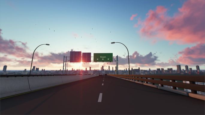 法国鲁昂高速公路标志城市入口库存视频三维动画场景