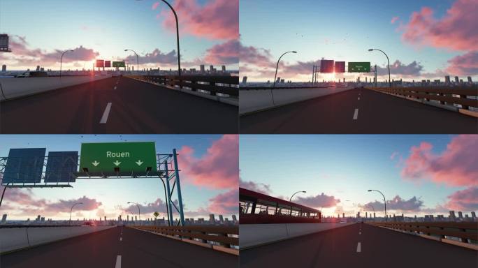 法国鲁昂高速公路标志城市入口库存视频三维动画场景