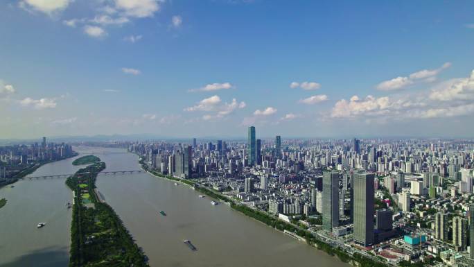 鸟瞰长沙城市全景-城市风光湘江橘洲航拍