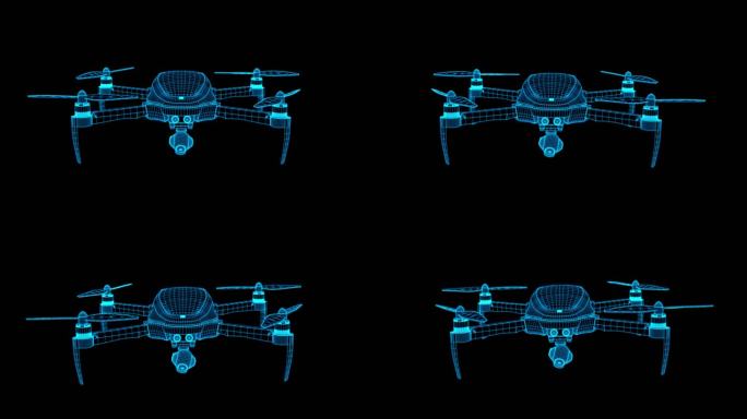 蓝色全息线框无人机飞行动画素材带通道