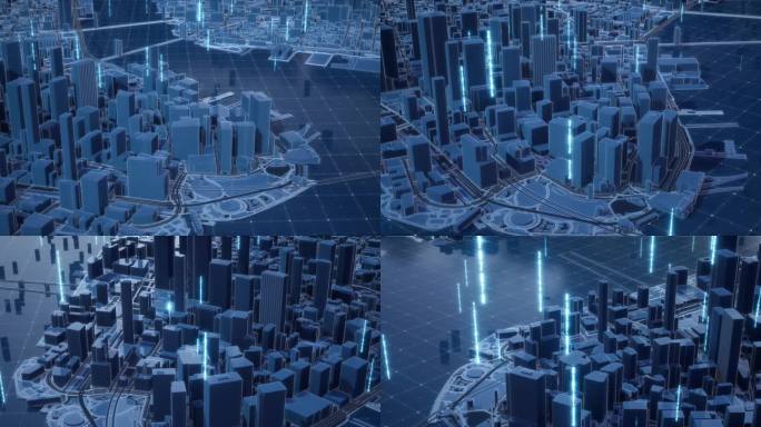 【4k】科技数据城市线框4