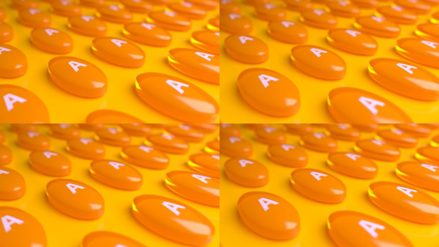 3D橙色维生素A胶囊。循环背景