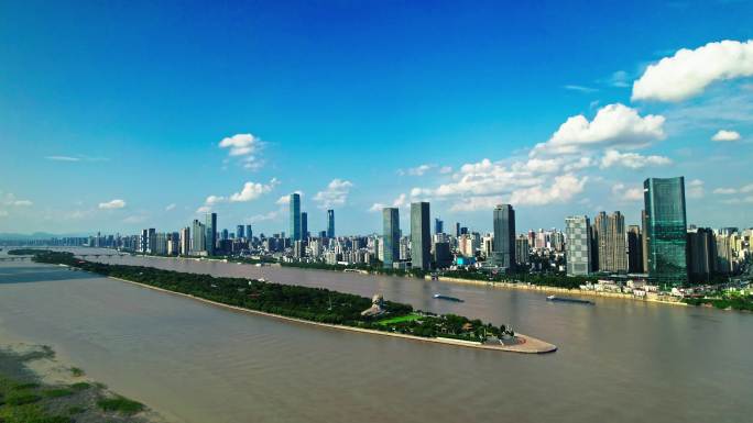 航拍长沙湘江橘子洲头城市风光全景