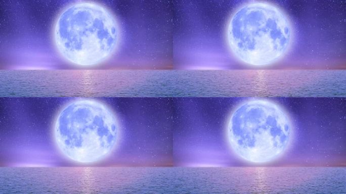 海上的超级月亮。戏剧性的美丽月光场景，惊险的镜头