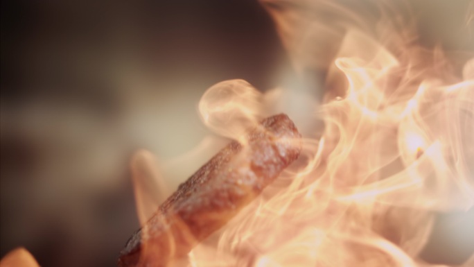 烧烤架上牛肉馅饼上的火焰超慢动作