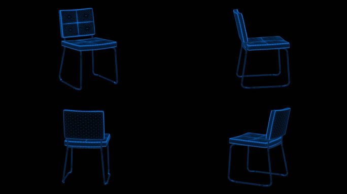 4k蓝色全息科技线框椅子沙发素材带通道