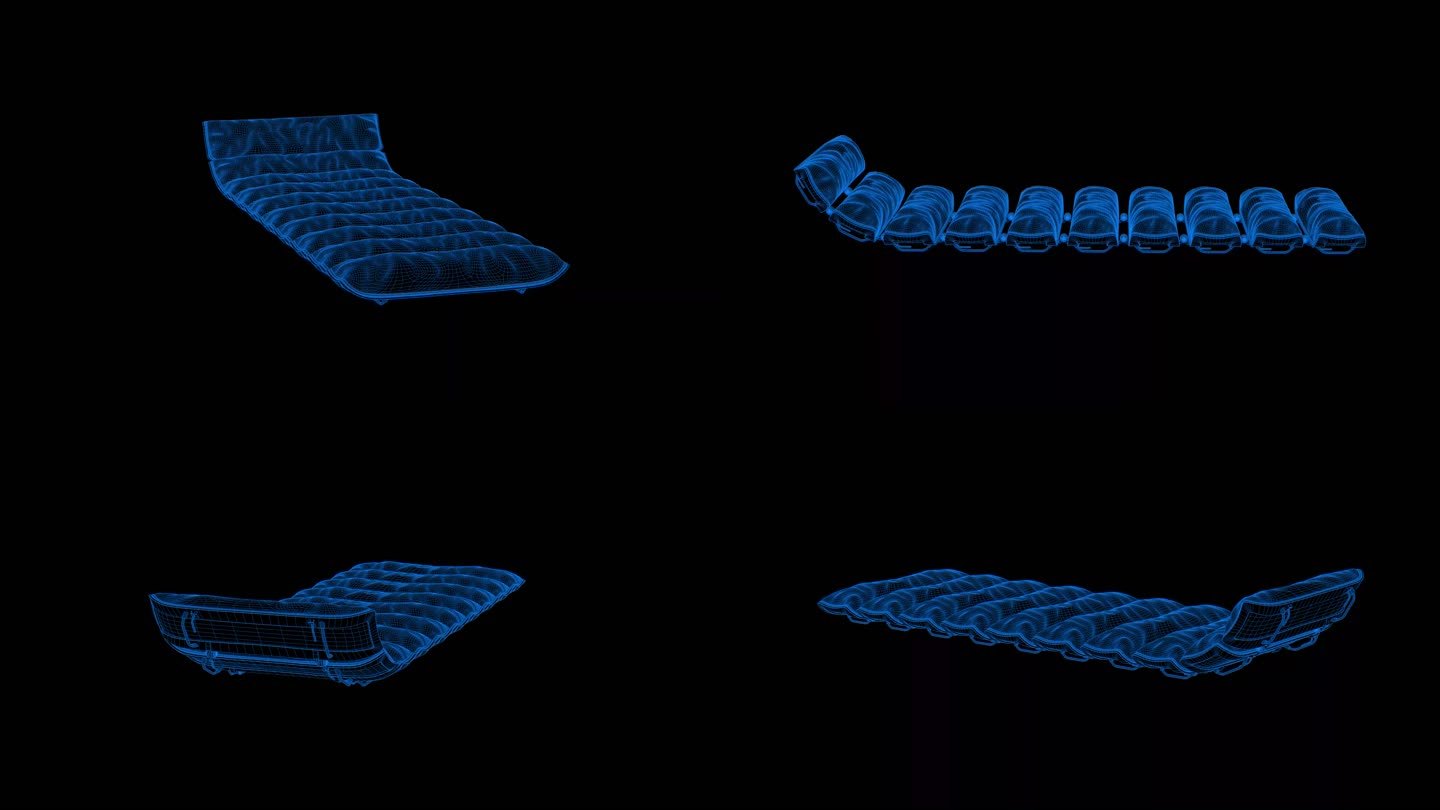 4k蓝色全息科技线框椅子沙发素材带通道