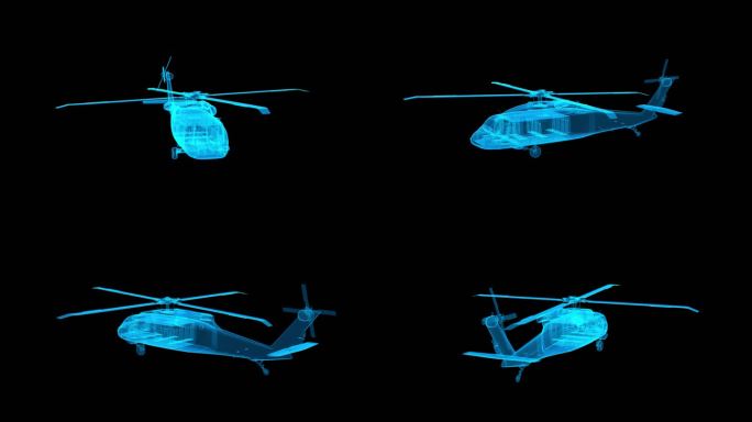 蓝色全息科技黑鹰直升机素材带通道
