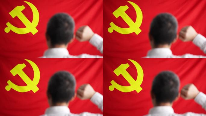 新党员在红色党旗下入党宣誓
