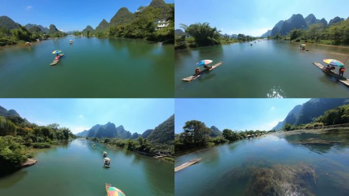 桂林阳朔遇龙河穿越机航拍漓江漂流风景素材