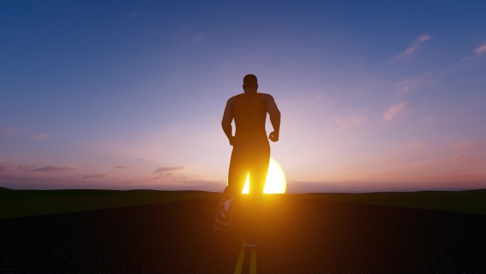 男人男子运动员迎着太阳朝阳奔跑跑步素材