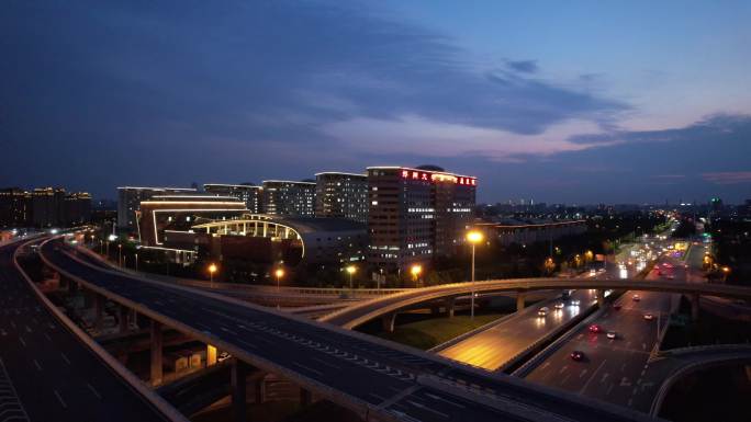 郑州郑大一附院郑东院区夜景航拍