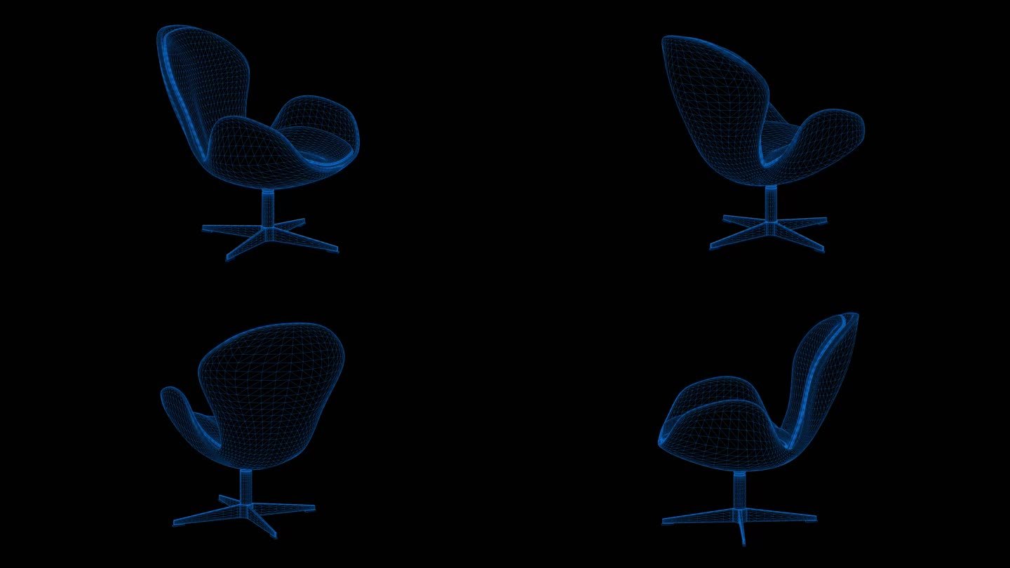 4k蓝色全息科技线框椅子沙发素材带通道