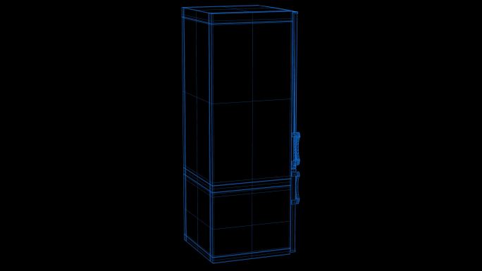 4k蓝色全息科技线框家电冰箱素材带通道