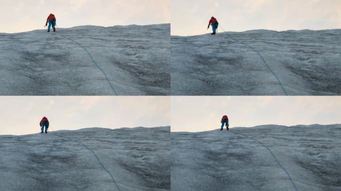 行走在尼登贡嘎峰冰川上的攀登者