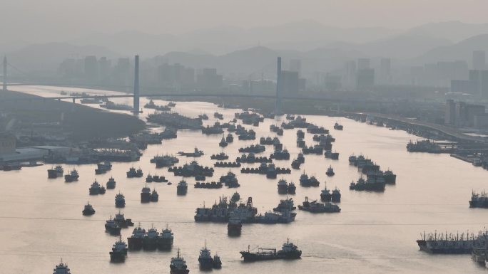 航拍舟山普陀沈家门渔港