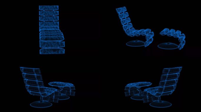 4k蓝色全息科技线框椅子沙发素材带通道