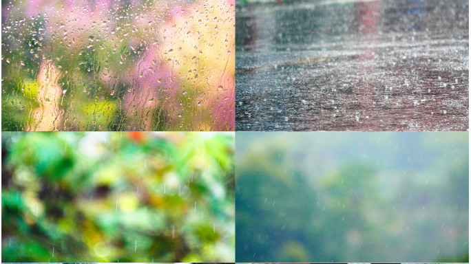 雨水下雨水滴意境雨中行人雨水水花植物雨景