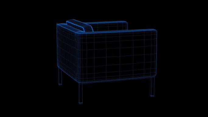 4k蓝色全息科技线框椅子沙发素材带通道