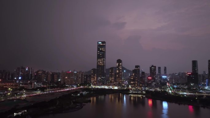 深圳后海深圳湾壹号台风闪电航拍