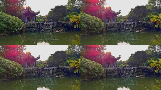 延时拍摄广州天河公园粤晖园里仙女出水雕塑