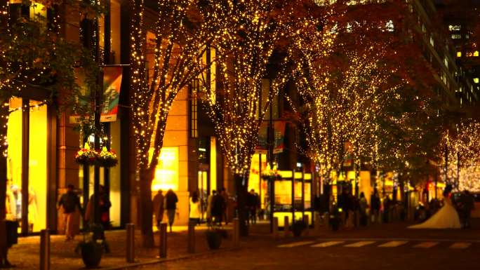 东京丸内的圣诞灯和人们。