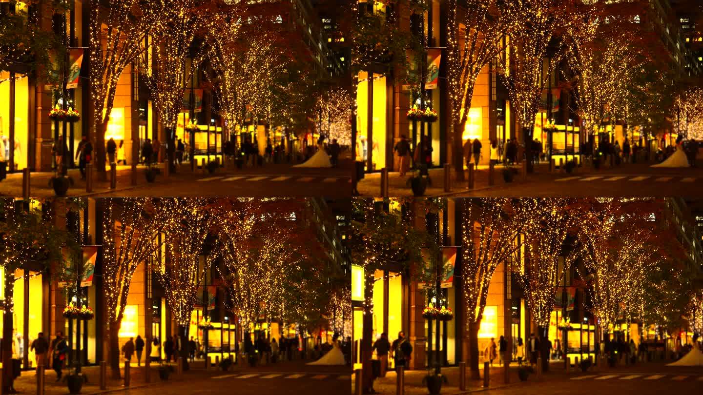 东京丸内的圣诞灯和人们。