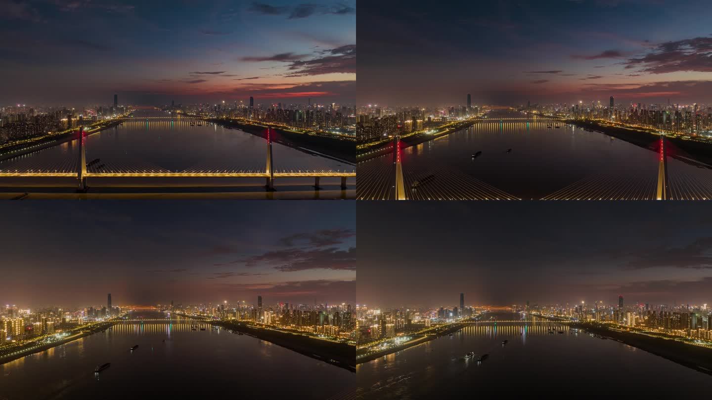 4K航拍长江七桥铜矿夜景延时摄影