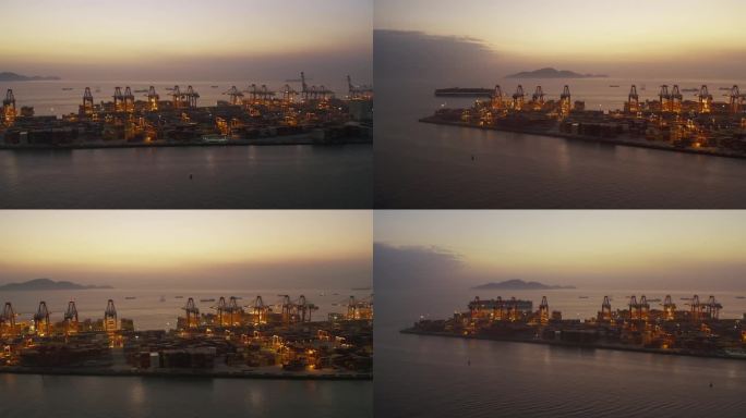 深圳蛇口码头港口傍晚多角度航拍