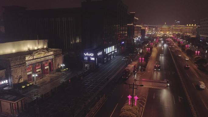 西安人民剧院外景夜景航拍