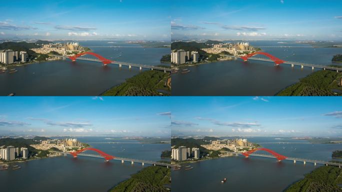 广州市南沙自贸区明珠湾大桥风光航拍延时
