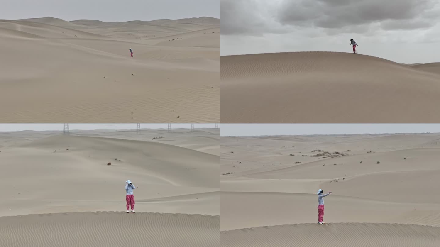 沙漠中女孩徒步行走