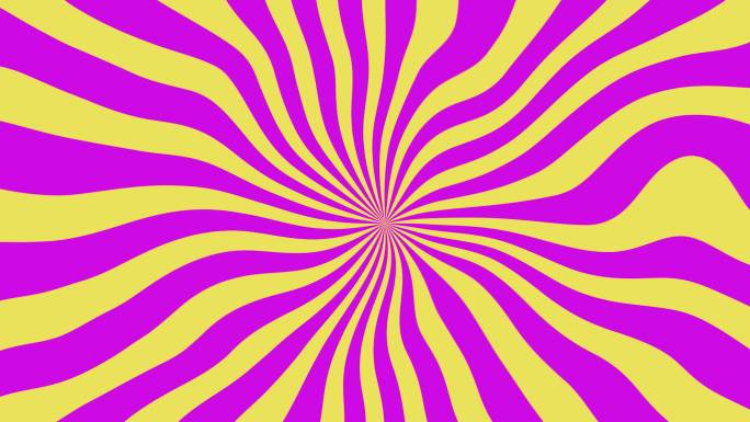 抽象催眠湍流转轮动画黄色和紫色背景库存视频-速度、迷幻、营销、销售、商业的概念-卡通动画复古风格螺旋