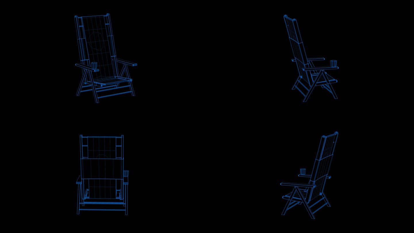 4k蓝色全息科技线框椅子沙发素材带通道