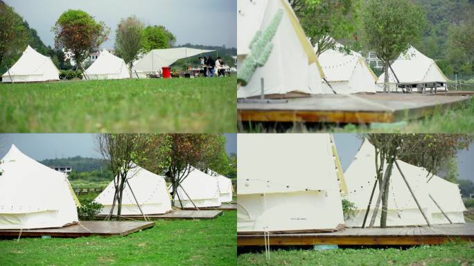 4k实拍户外帐篷露营营地