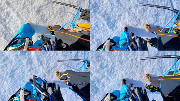 尼登贡嘎峰冰川上的攀登者的脚步