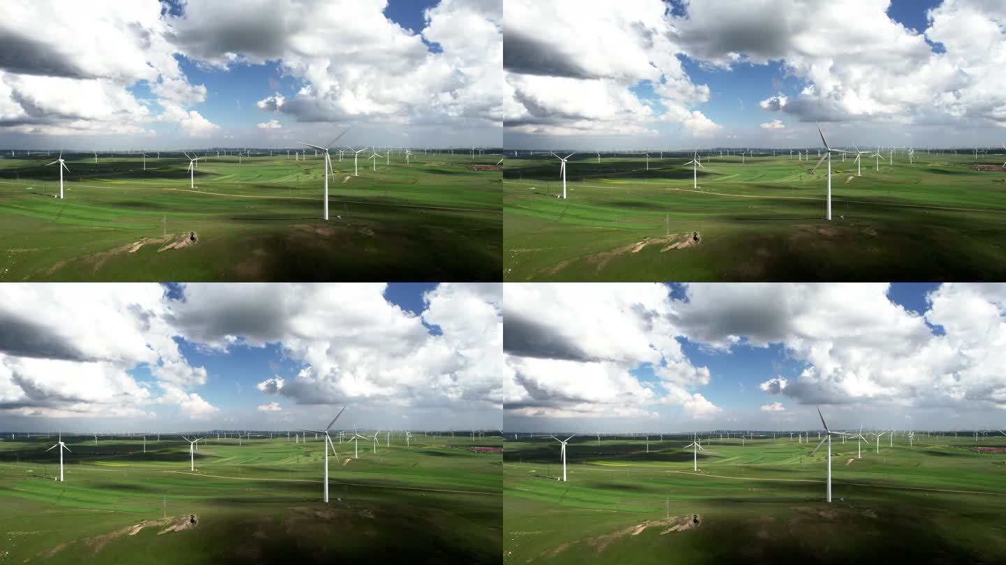 风机鸟瞰图发电风电新能源发电场