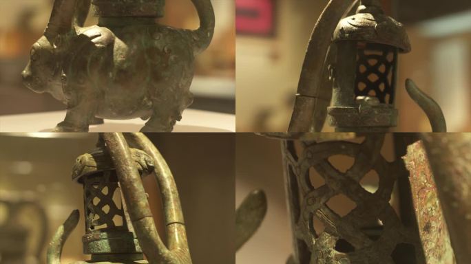 汉朝文物铜牛灯古代文物展示B002