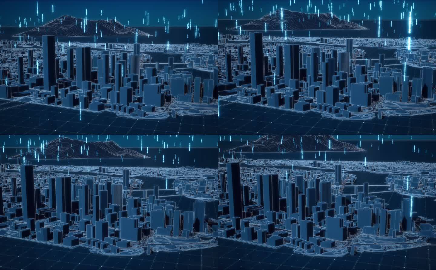 【4k】科技数据城市线框3