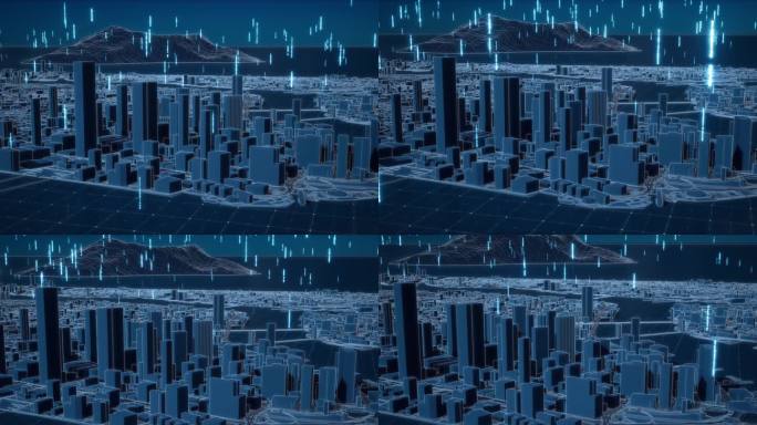 【4k】科技数据城市线框3