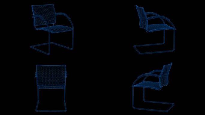 4k蓝色全息科技线框椅子沙发素材带通道